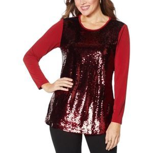 Antthony All That Glitters 2-Tone Sequin Pullover Top Cranberry - Regular